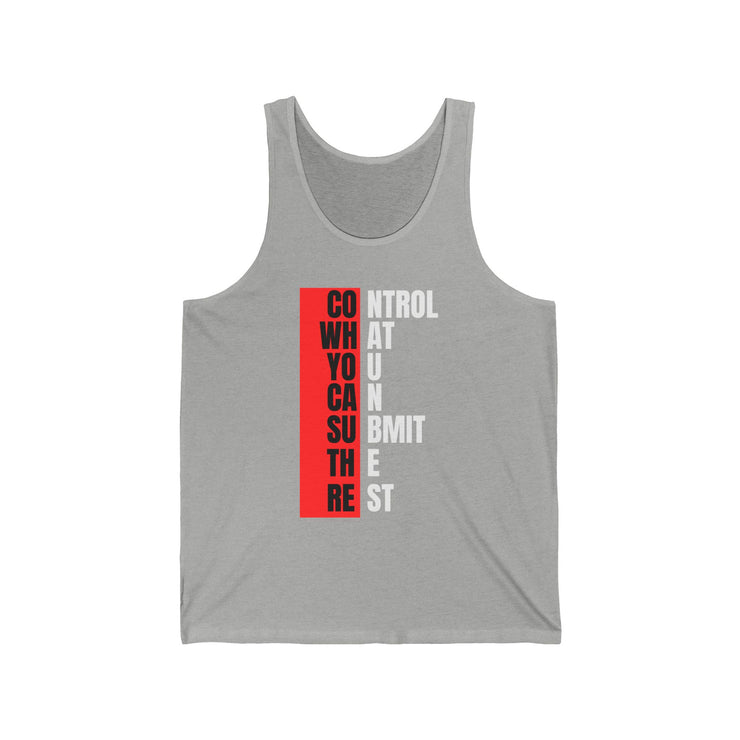 Motivational Unisex Jersey Tank - Control What You Can Submit - Perfect for Fitness & Mindfulness