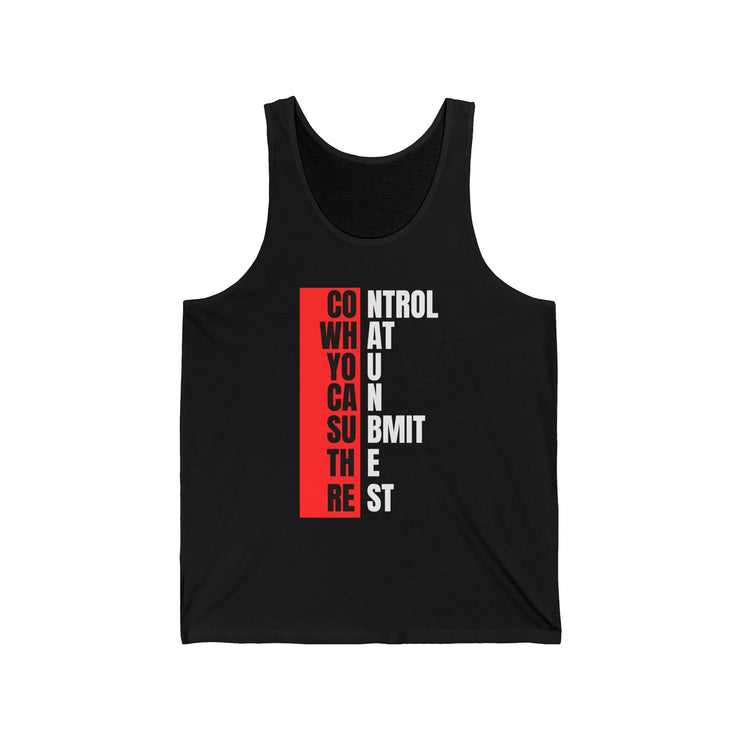 Motivational Unisex Jersey Tank - Control What You Can Submit - Perfect for Fitness & Mindfulness